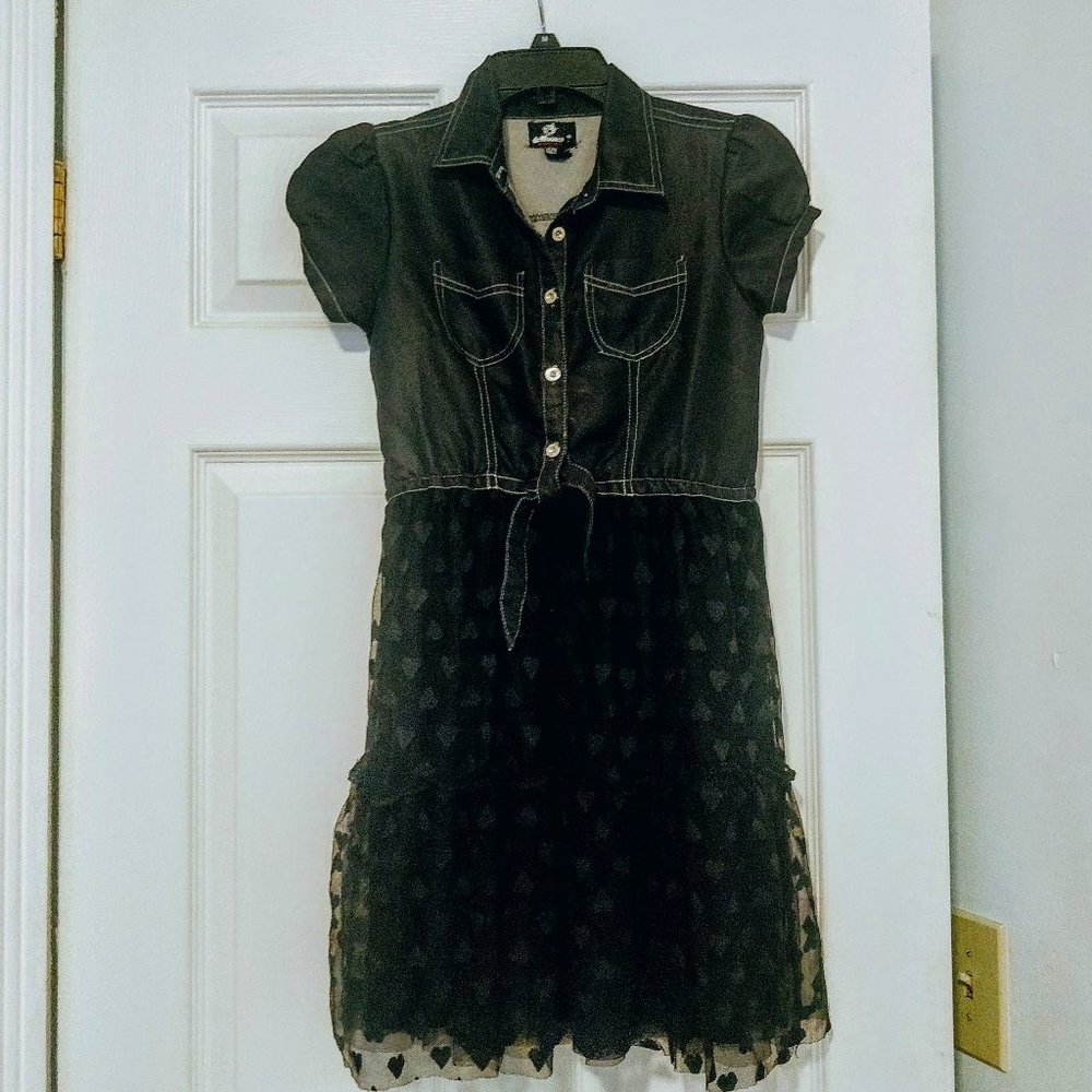DollHouse Mixed Media Black Jean Dress Girls 14